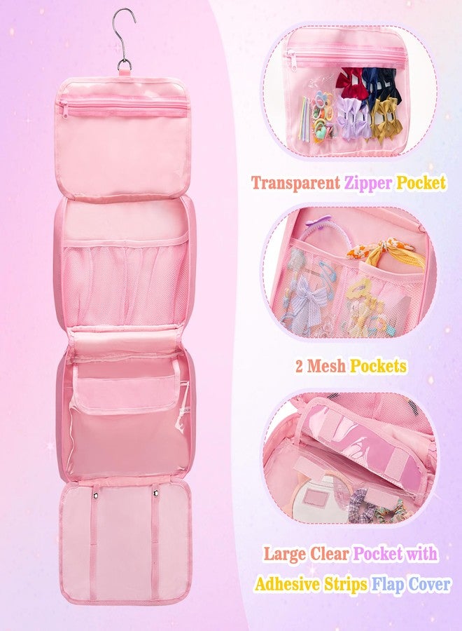 GRAOSO Hanging Hair Accessories Organizer for Baby Girls, Hair Bow Storage Bag, Travel Hair Stuff Case for Hair Clips, Hair Ties, Headbands, Scrunchies, Pink (Bag only) - Image 4